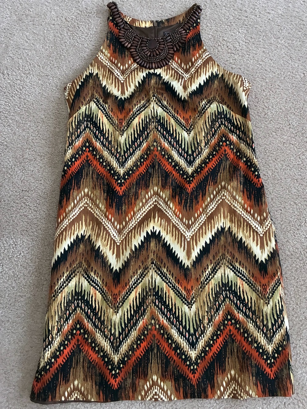 Jessica Howard Multicolor Chevron Beaded-Neck Shift Dress